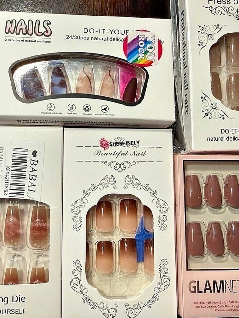 Press-On Nails, 5 packs Pink & Brown